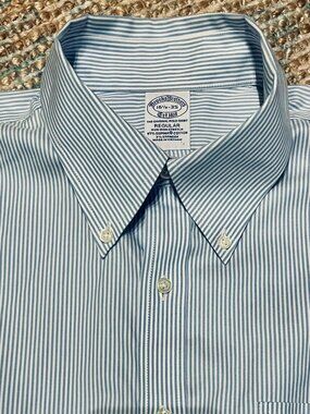 Brooks Brothers Original Polo Shirt Non-Iron Stretch 16.5 - 35 Blue Stripe NWOT